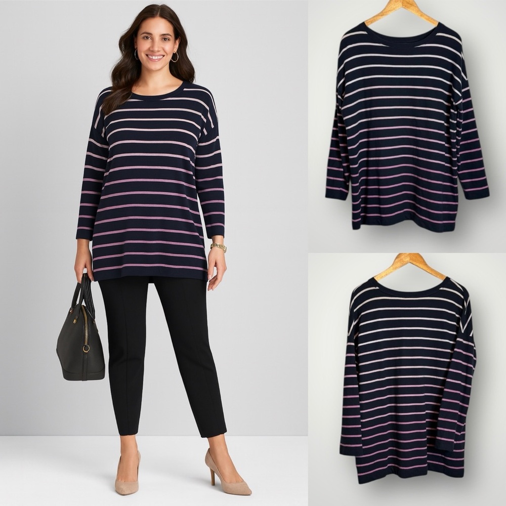 J Jill Fit Knit Tunic Pullover Womens Size Medium Ombre Striped Long Sleeve Top